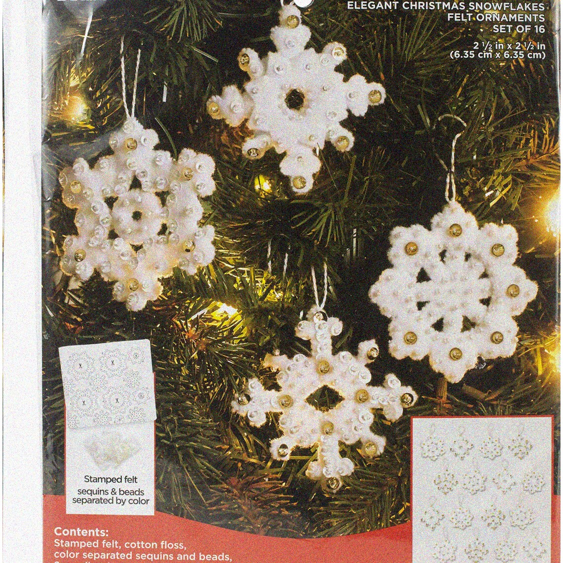Snowflake Felt Applique Ornament Kit - 16 Pieces