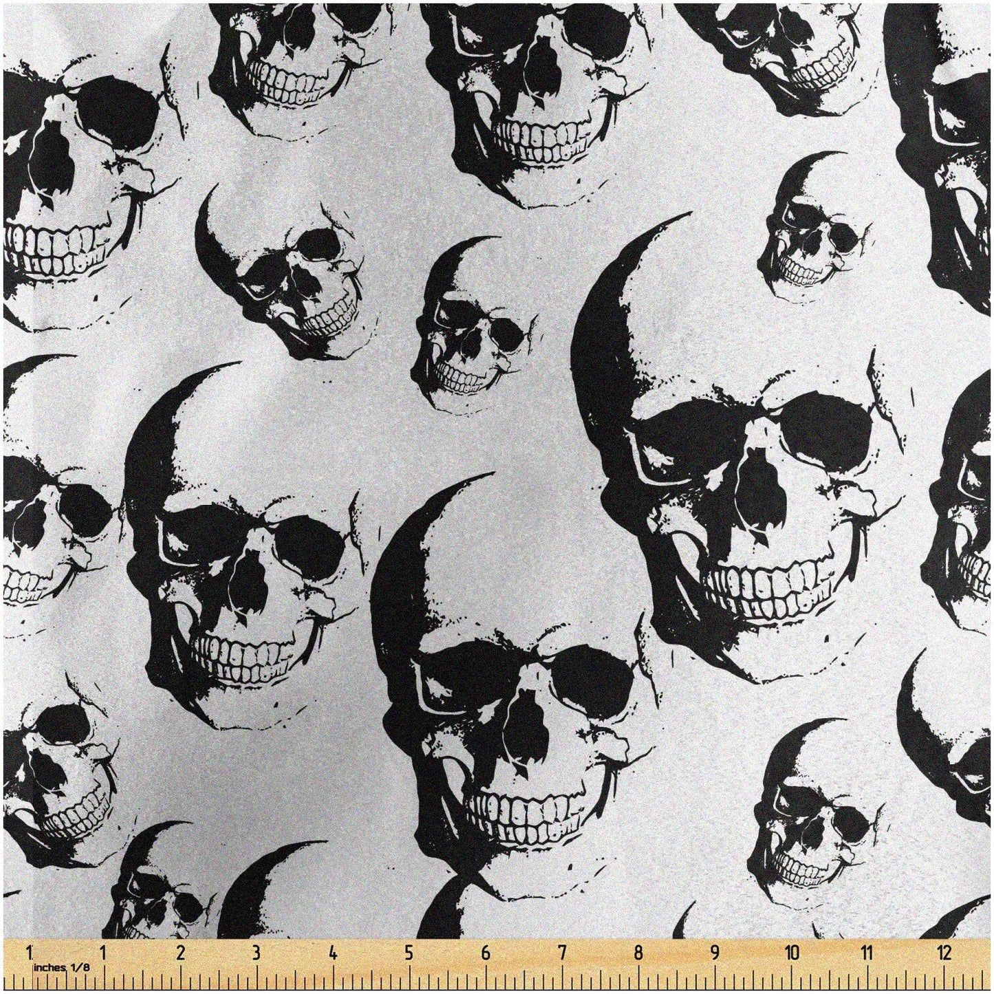 SkullSketch Human Skeleton Head Fabric 1 Yard Black & White