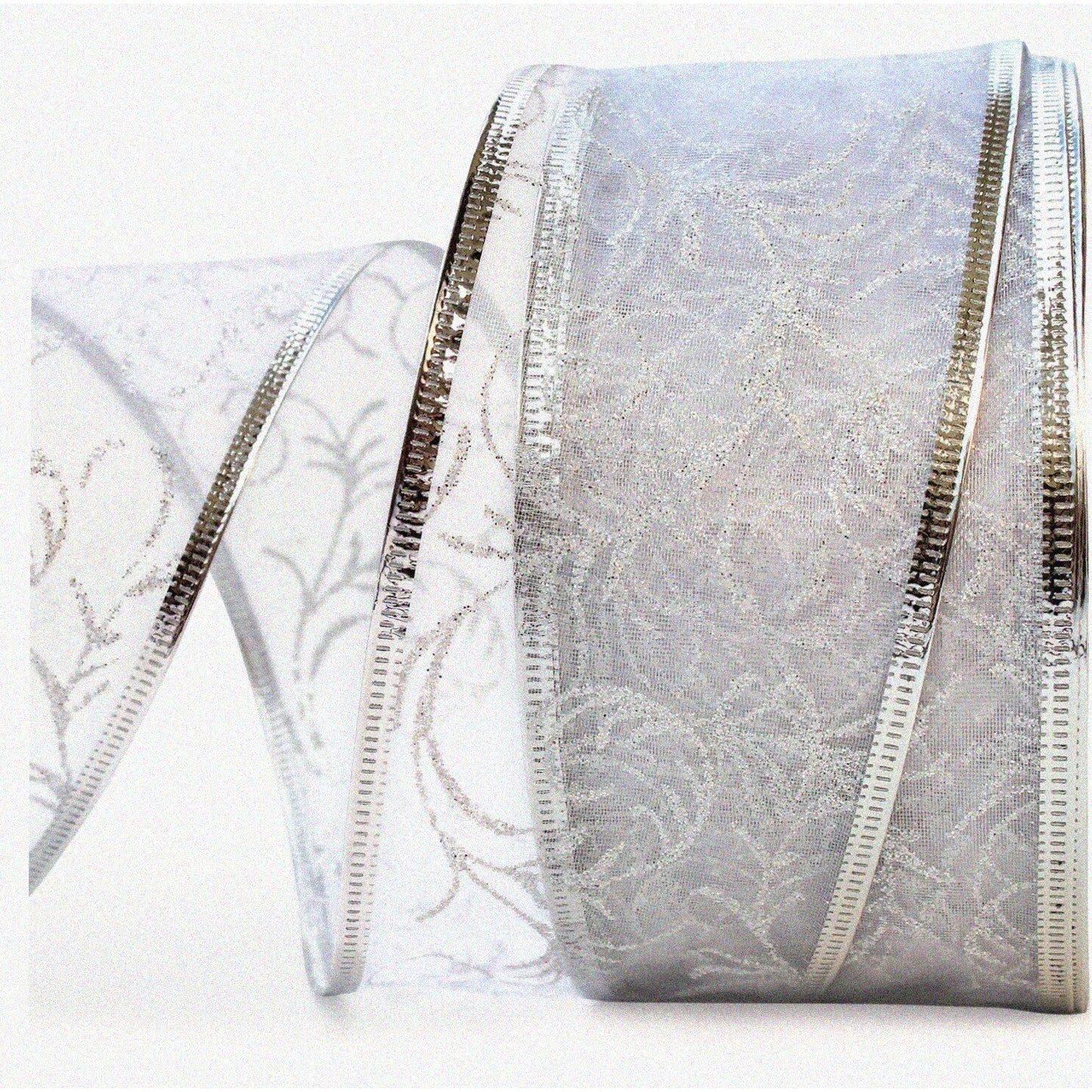 Silver Glitter Wired Ribbon 2.5 Inch Wide 50 Yards