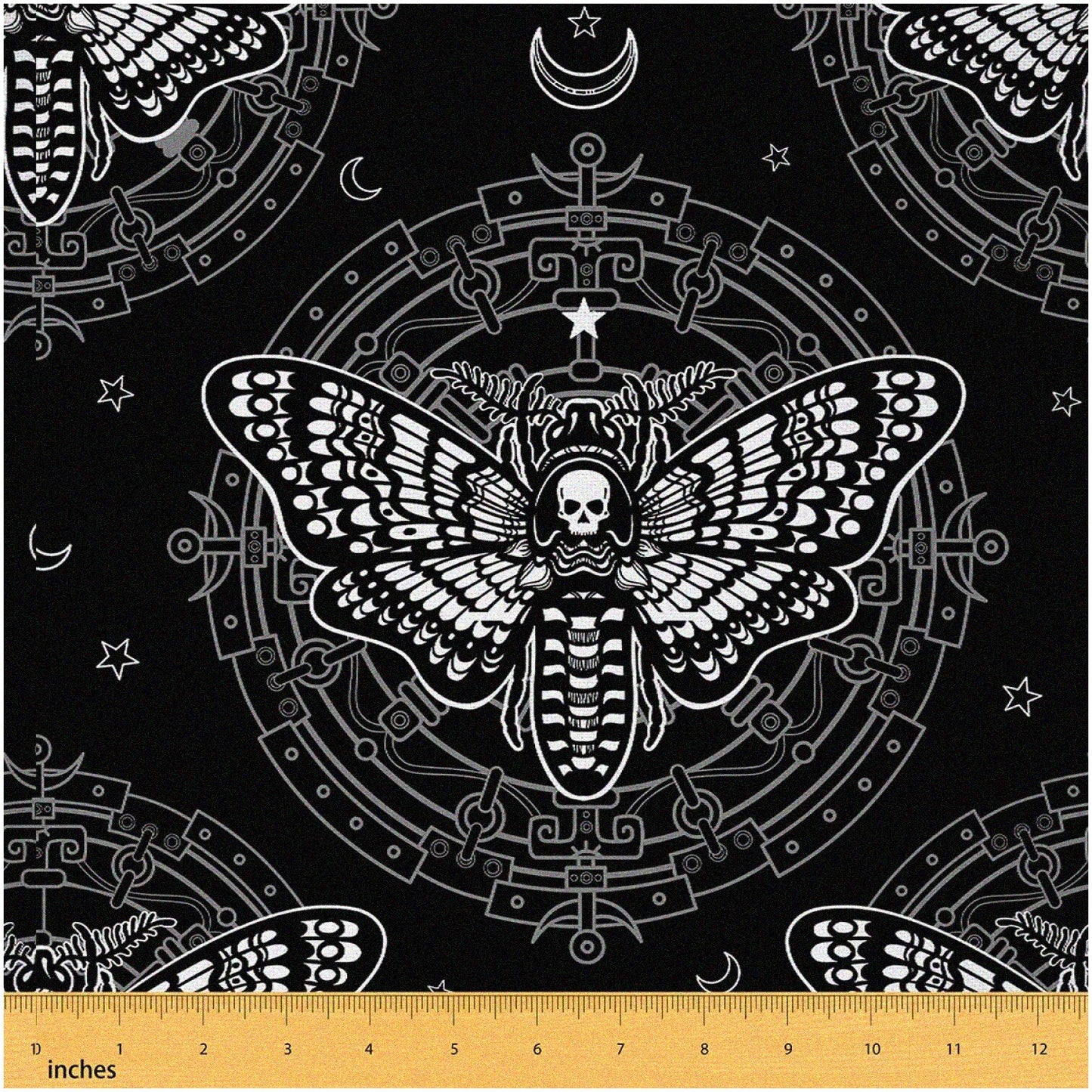 Black Moth Skull Fabric 2 Yards Waterproof Outdoor Decor