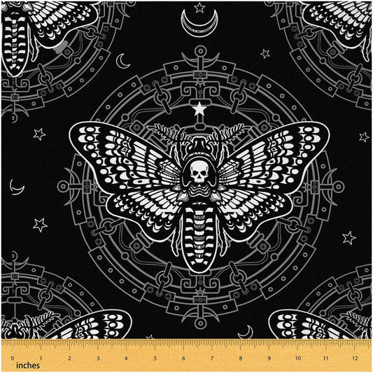 Black Moth Skull Fabric 2 Yards for Outdoor Decor