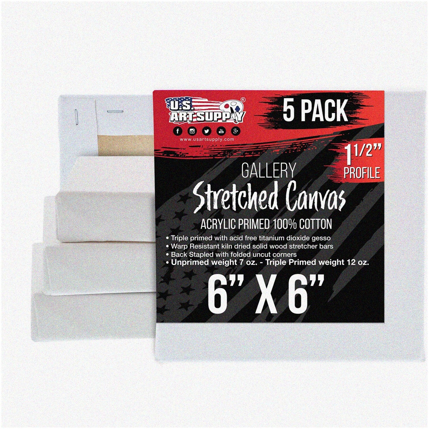 6x6-inch Gallery Depth Stretched Canvas 5-Pack