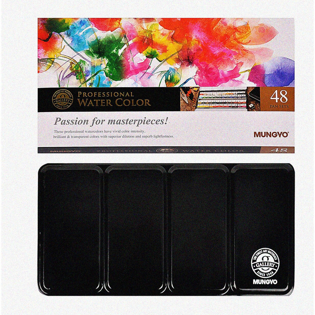48-Color Half Pan Watercolor Set with Mixing Palette in Tin