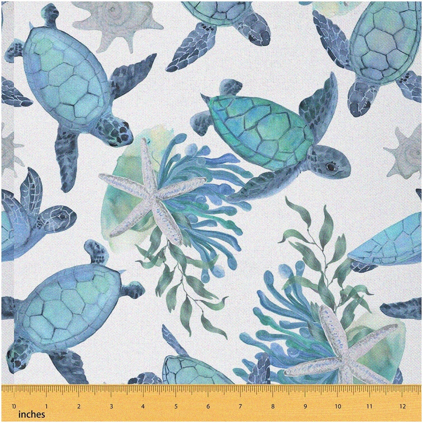 Waterproof Watercolor Fish Coral Fabric 3 Yards Turquoise