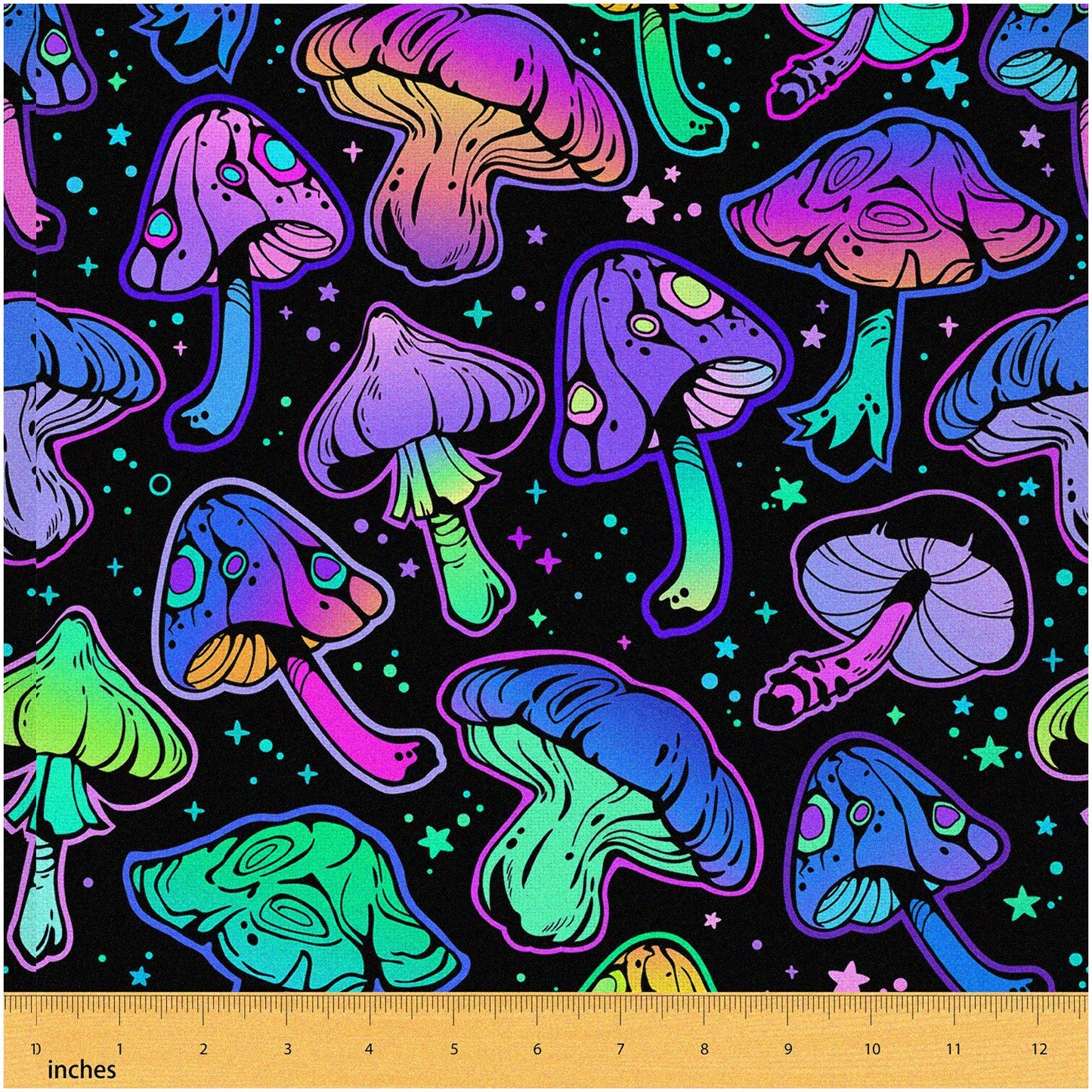 Kawaii Mushroom Ombre Fabric 2 Yards Waterproof Purple Teal