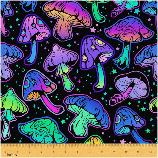 Kawaii Mushroom Ombre Fabric 2 Yards Waterproof Purple Teal