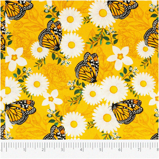 Butterfly Breeze Cotton Fabric 44in Orange Green