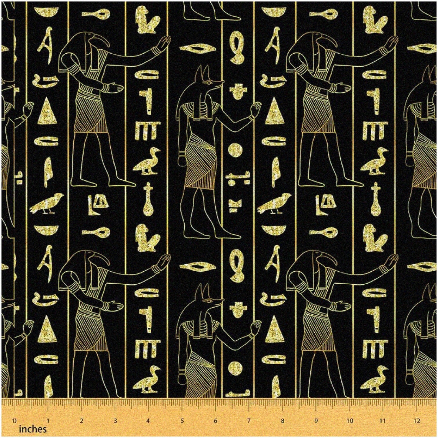 Egyptian-Inspired Fabric 3 Yards Black Tribal Design