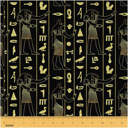 Egyptian-Inspired Fabric 3 Yards Black Tribal Design