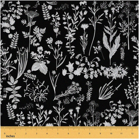 Farmhouse Floral Waterproof Upholstery Fabric 2 Yards Black White