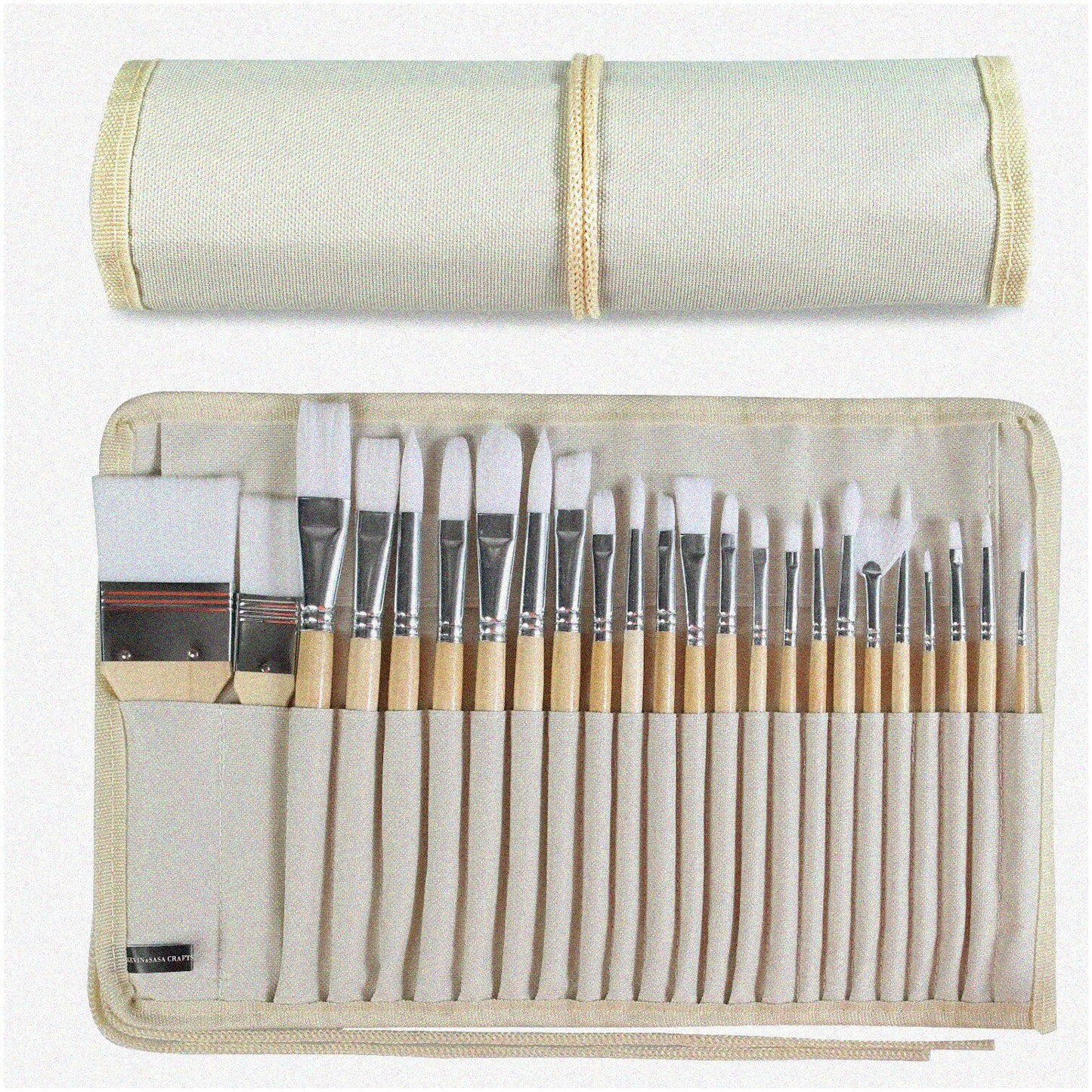 24-Piece Wooden Handle Paint Brush Set with Canvas Case