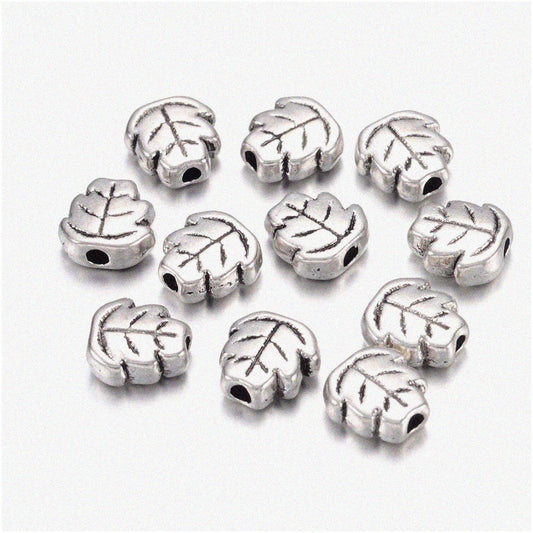 Silver Leaf Charm Beads 7mm 100pcs