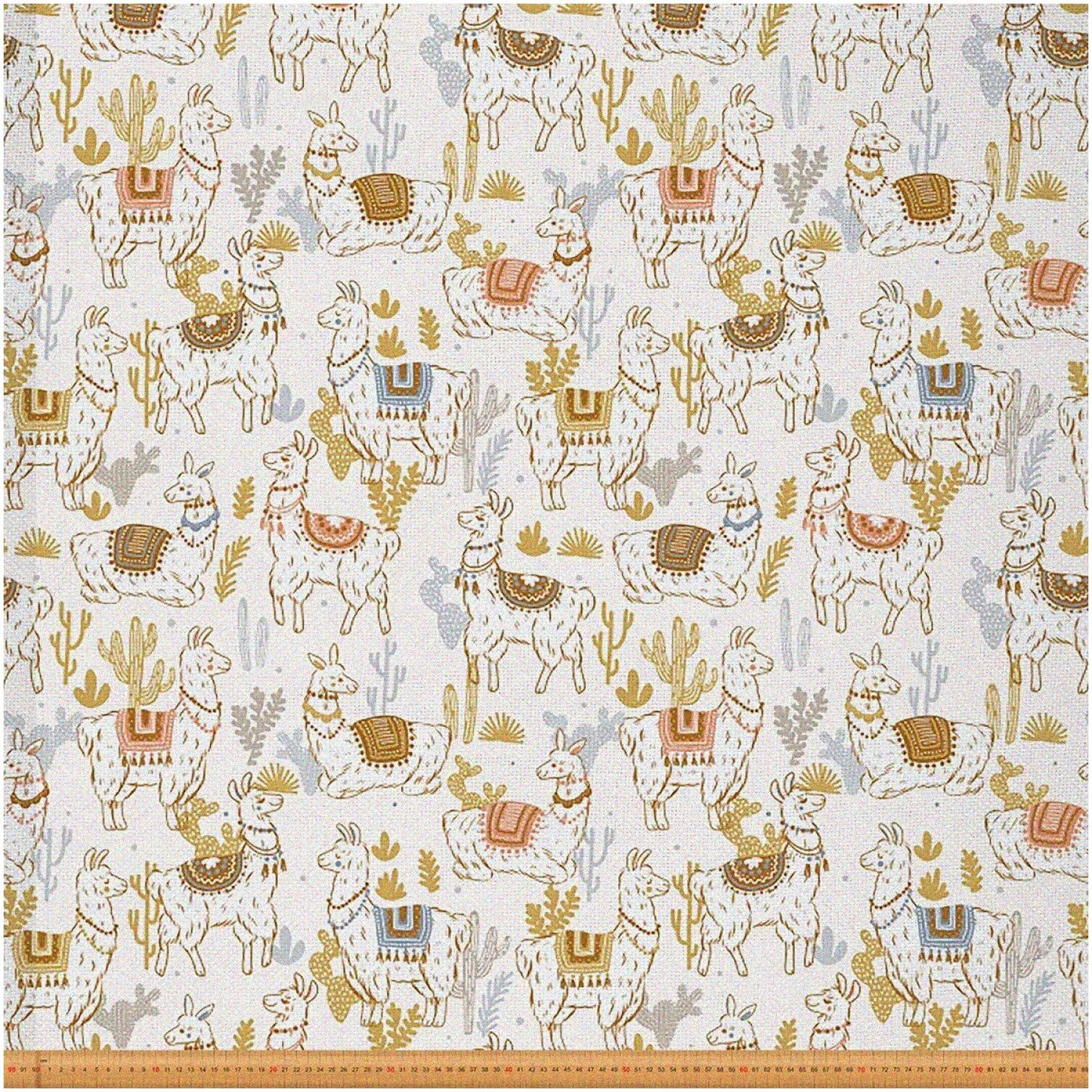 Whimsical Alpaca & Cactus Fabric 1 Yard