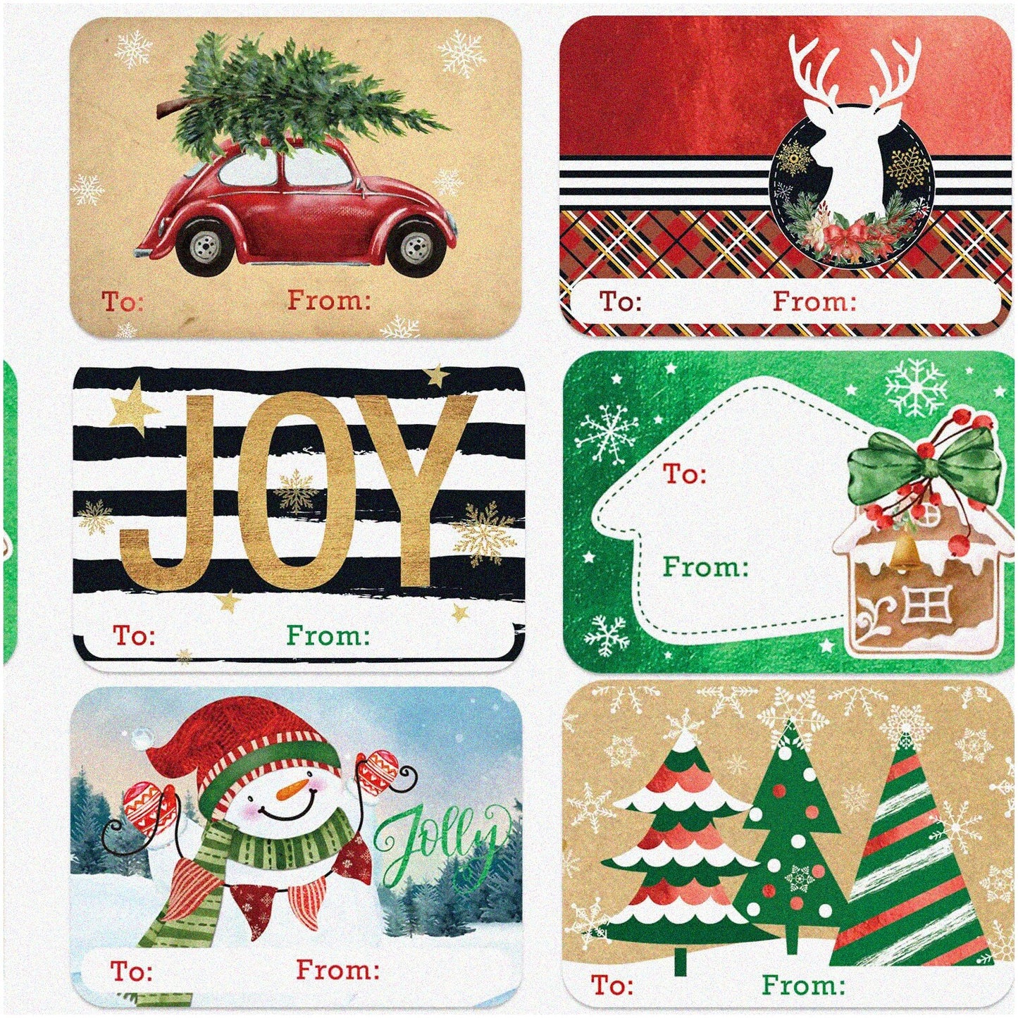 Festive 80-Count Gift Tag Stickers with 8 Designs