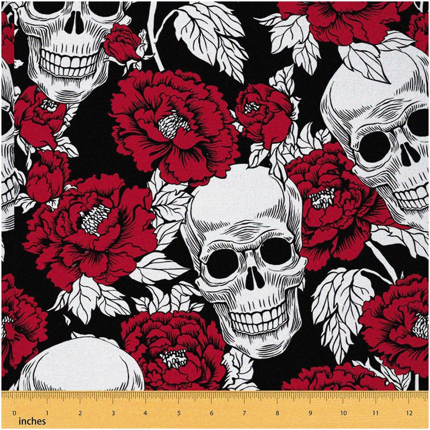 Gothic Rose Skulls Waterproof Outdoor Fabric 1 Yard