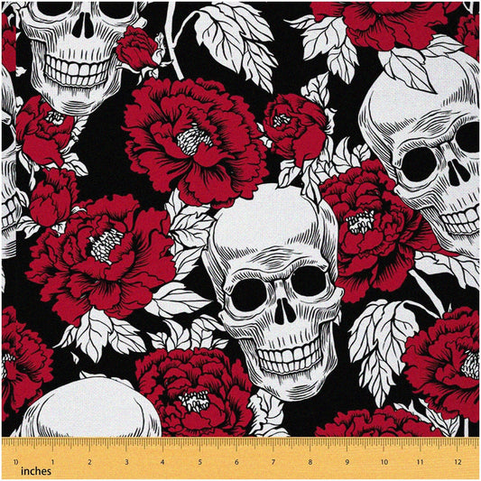 Gothic Rose Skulls Waterproof Outdoor Fabric 1 Yard