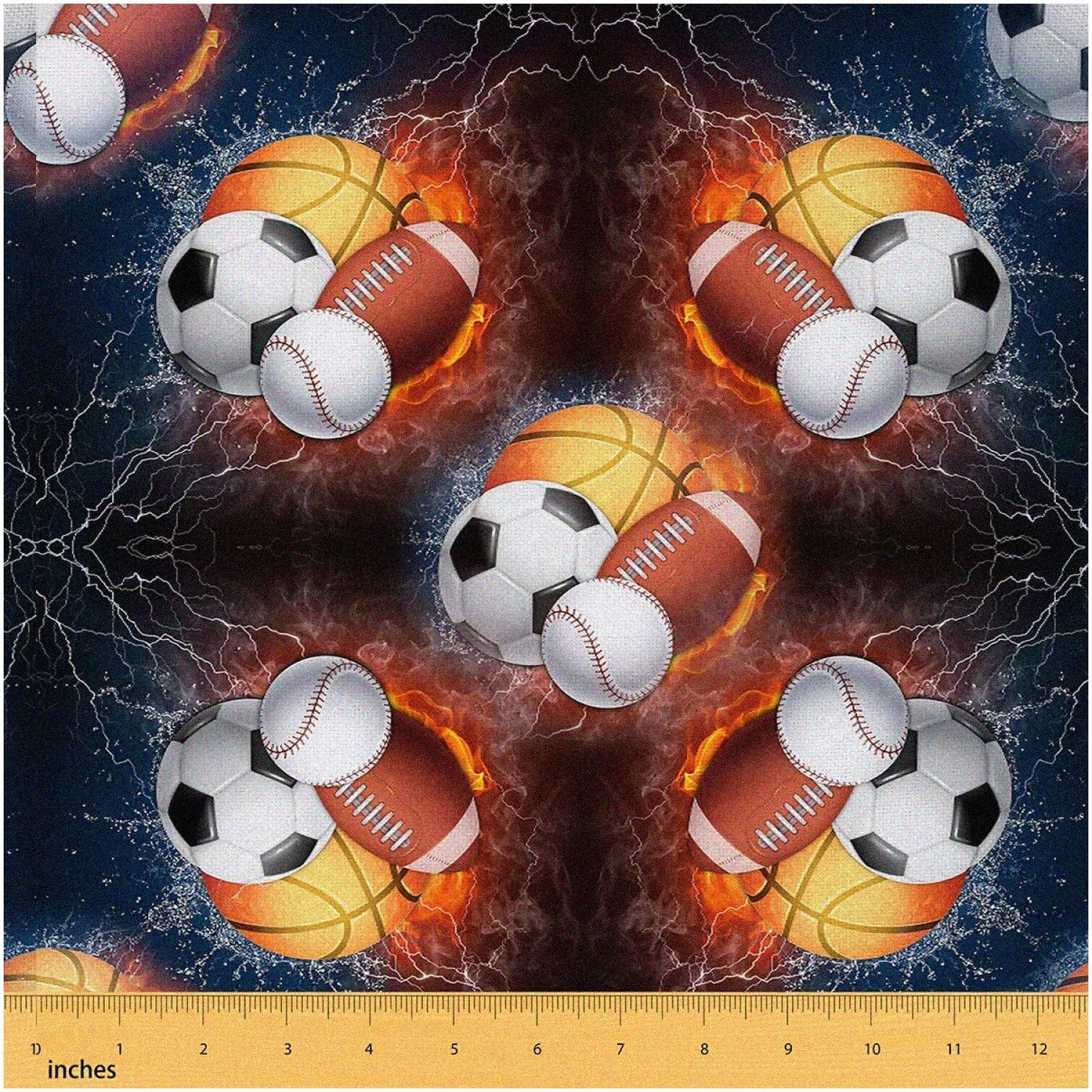 Sports Theme Fabric 3D Patchwork Black White Orange 1 Yard