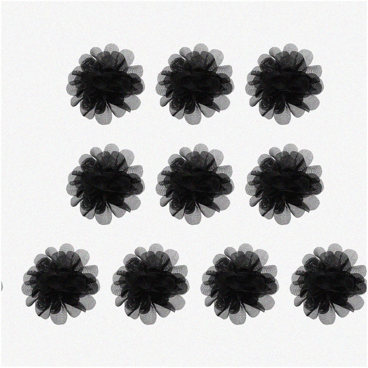 2.8" Black Chiffon Flowers Pack of 10