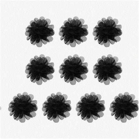 2.8" Black Chiffon Flowers Pack of 10