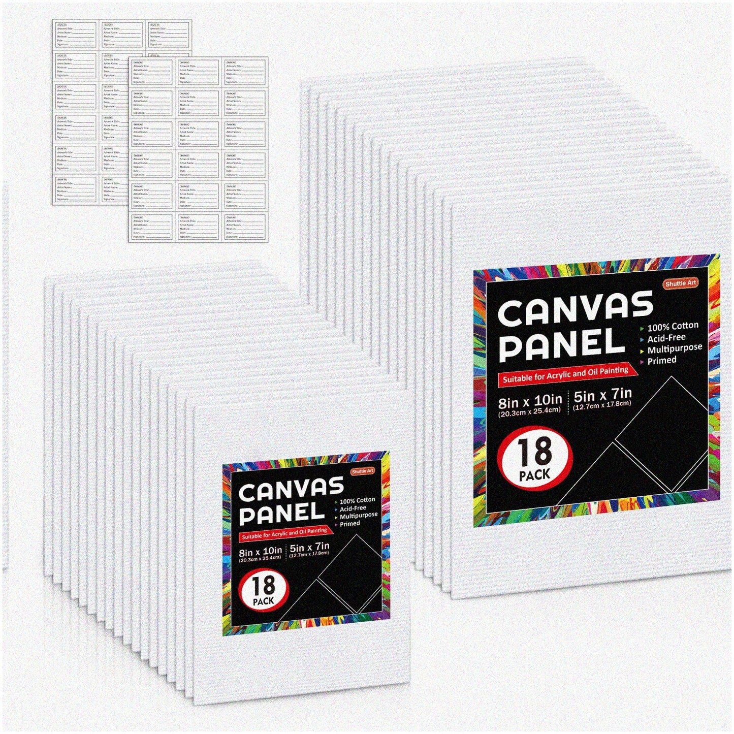 36 Pack White Cotton Canvas Boards 5x7 & 8x10 Inches