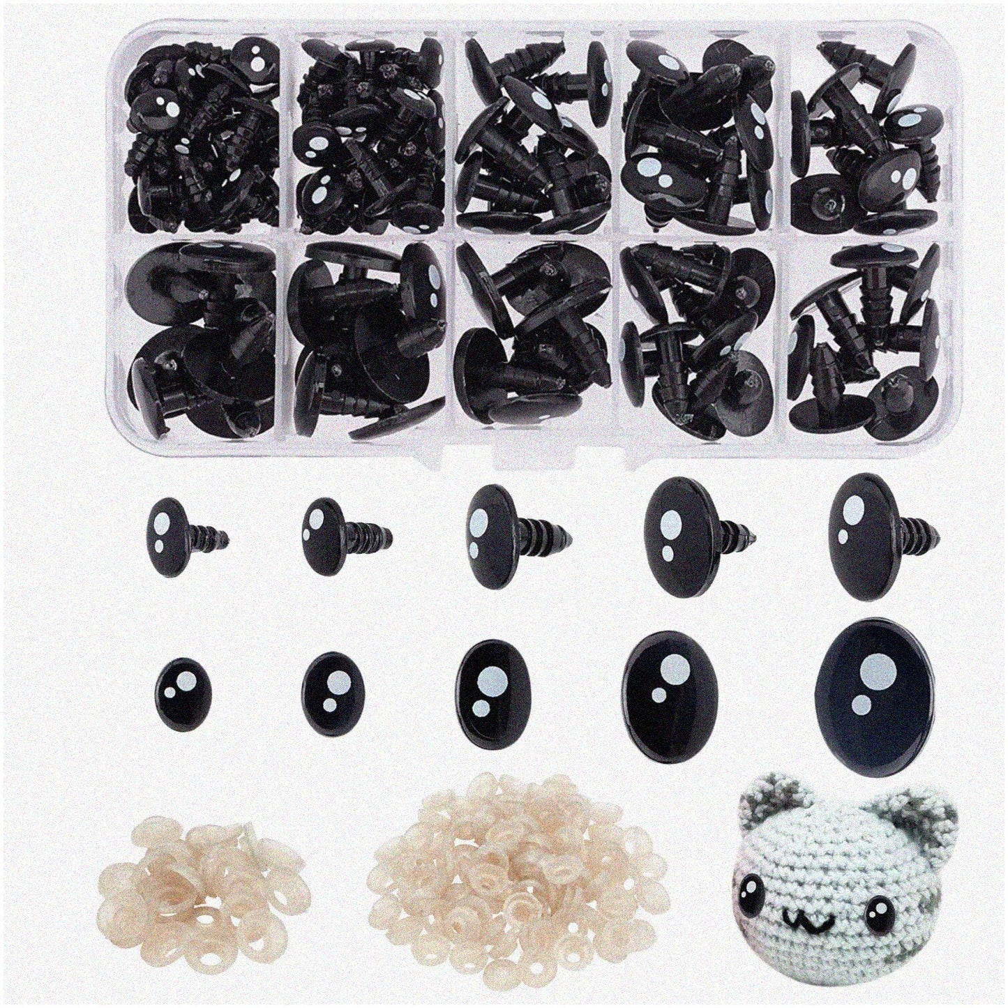 200pcs Black Safety Eyes Set for Amigurumi and Plush Animals