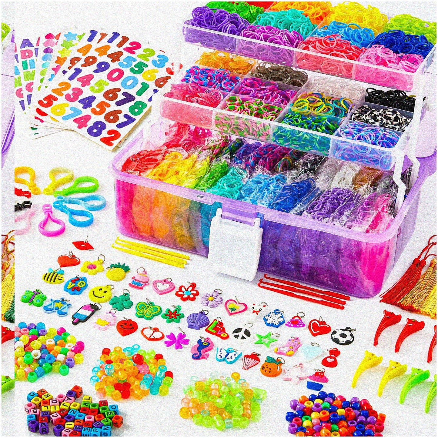 Rainbow Rubber Band Craft Kit with Beads and Accessories