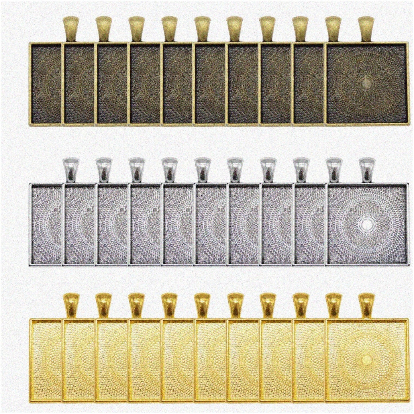 30 Pack Square Metal Base Settings for Jewelry, 36x28mm