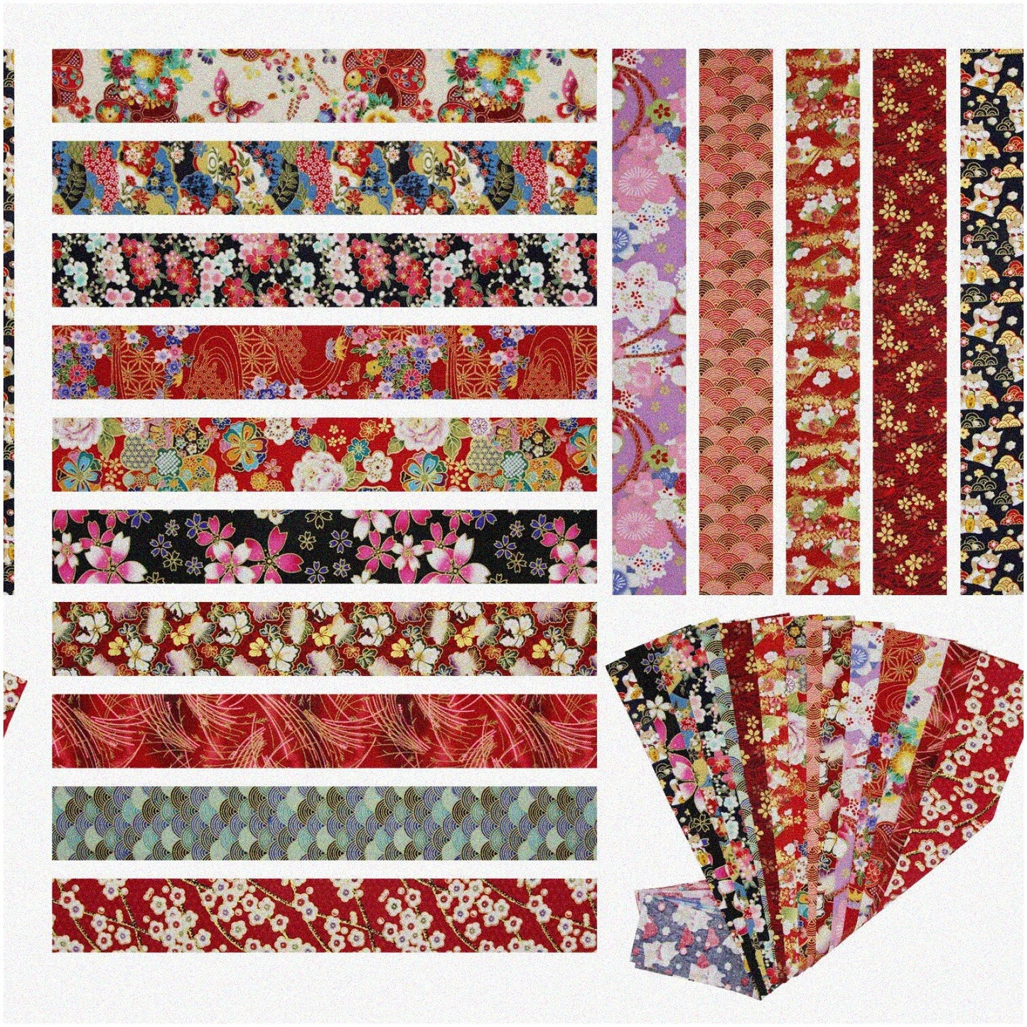 15Pcs Cotton Fabric Strips 6.5x50cm Red and Bronzing Patterns