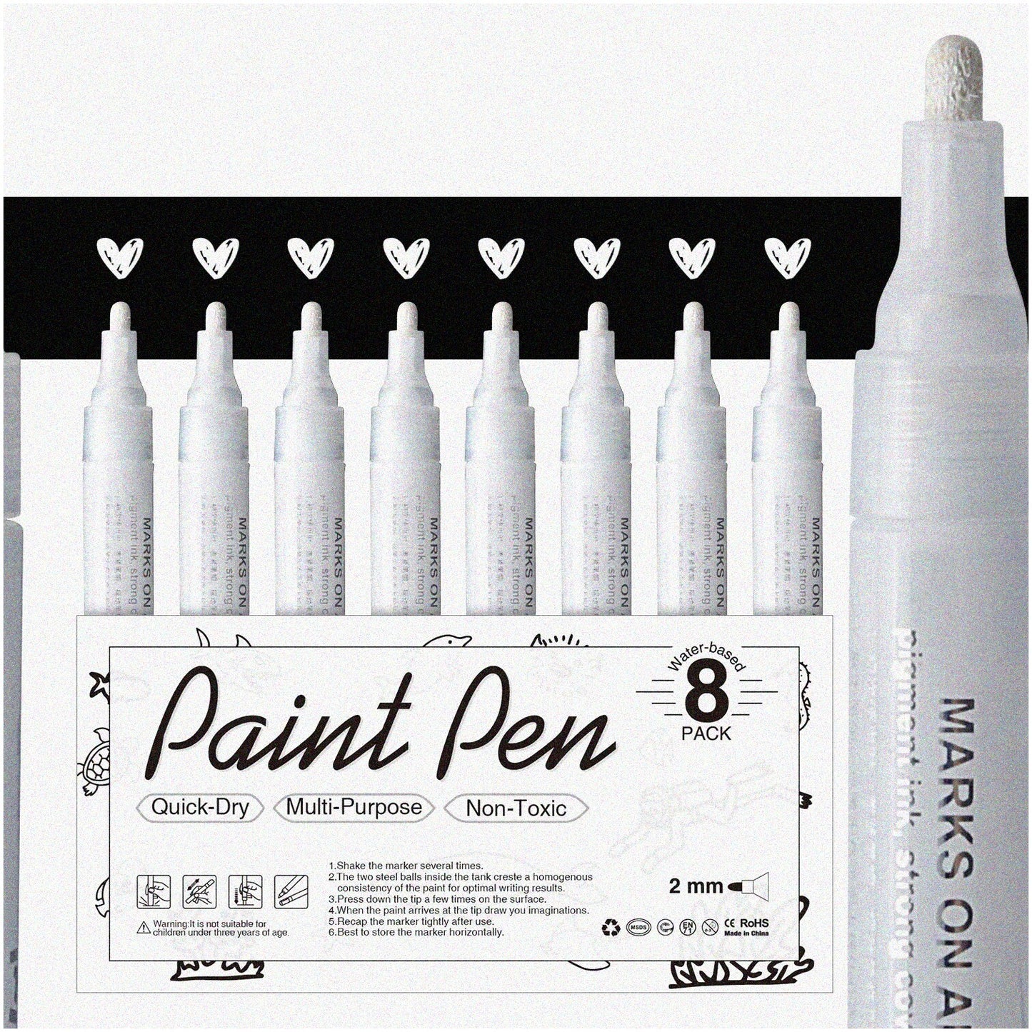 8 Pack White Paint Pen Set for Surfaces