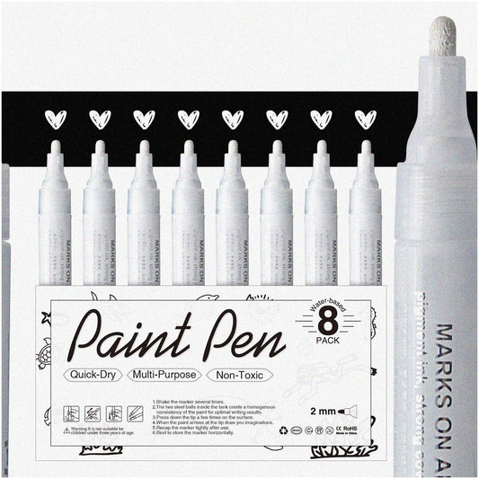 8 Pack White Paint Pen Set