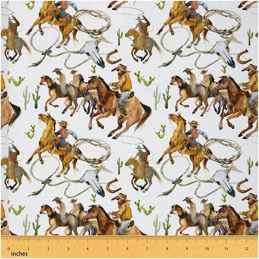 Wild West Rodeo Cowboy Upholstery Fabric 3 Yards