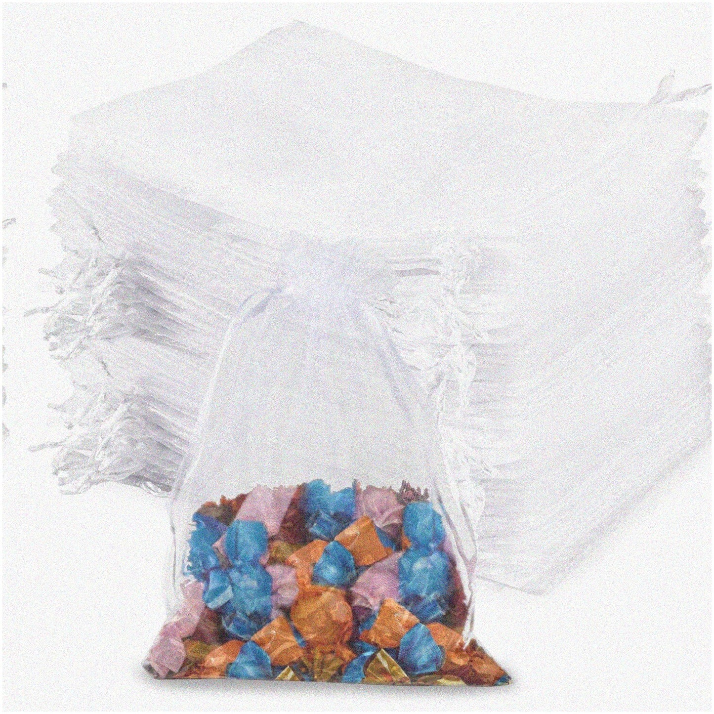 100PCS White Organza Sachet Bags Small Drawstring Mesh Favor Bags