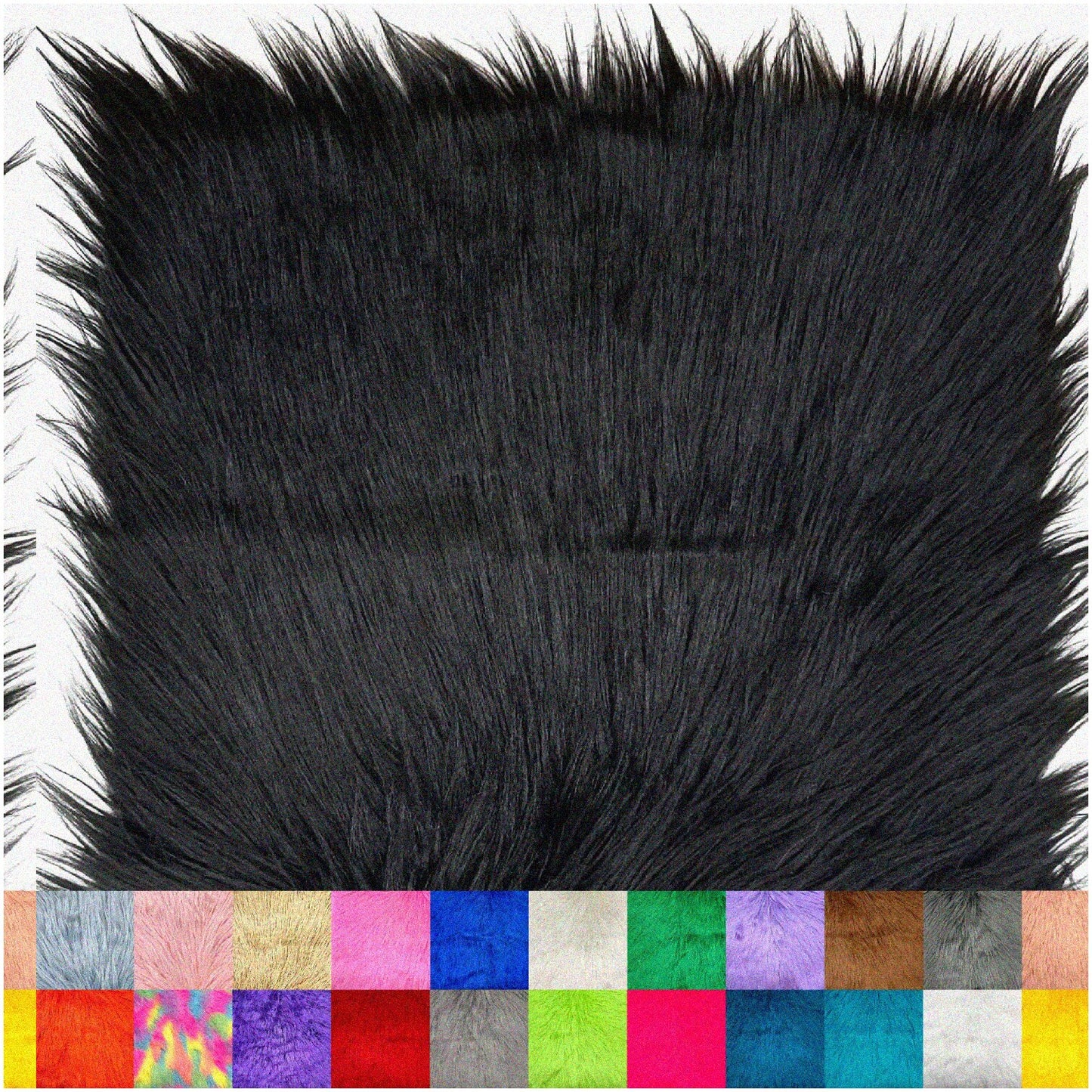 Shaggy Mohair Black Fabric Squares 20x20 Inches