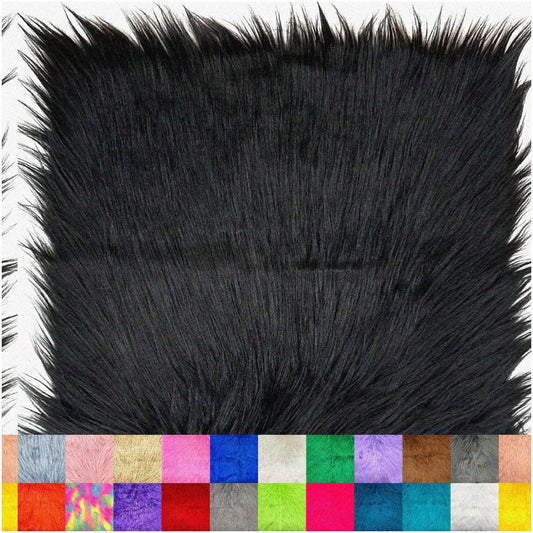 Shaggy Mohair Black Fabric Squares 20x20 Inches