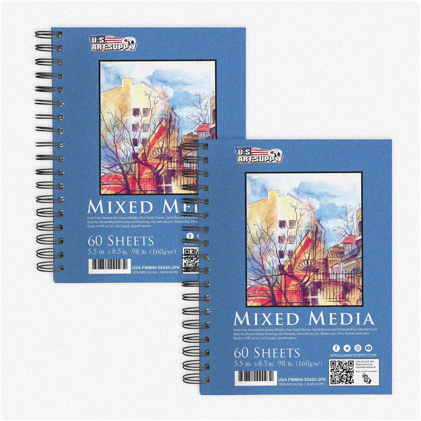 2 Pack Mixed Media Sketchbooks 5.5" x 8.5" 60 Sheets