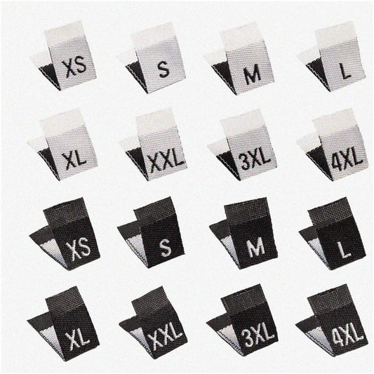 480 Pcs Cotton Embroidered Clothing Size Labels in 8 Sizes