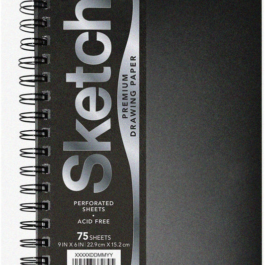 Sketchbook Black Cover 6x9 75 Sheets