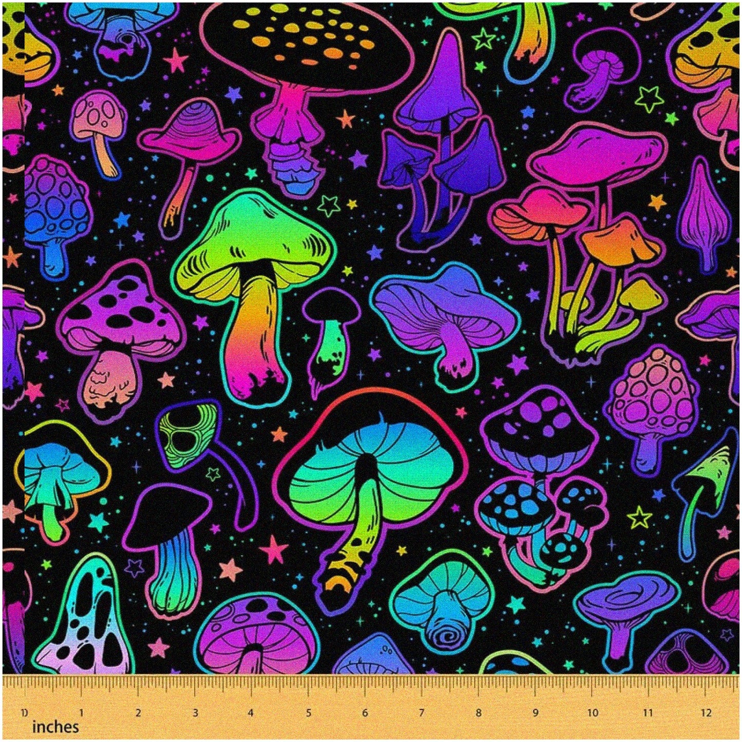 Kawaii Fungus Fantasy Fabric 1 Yard Purple Green