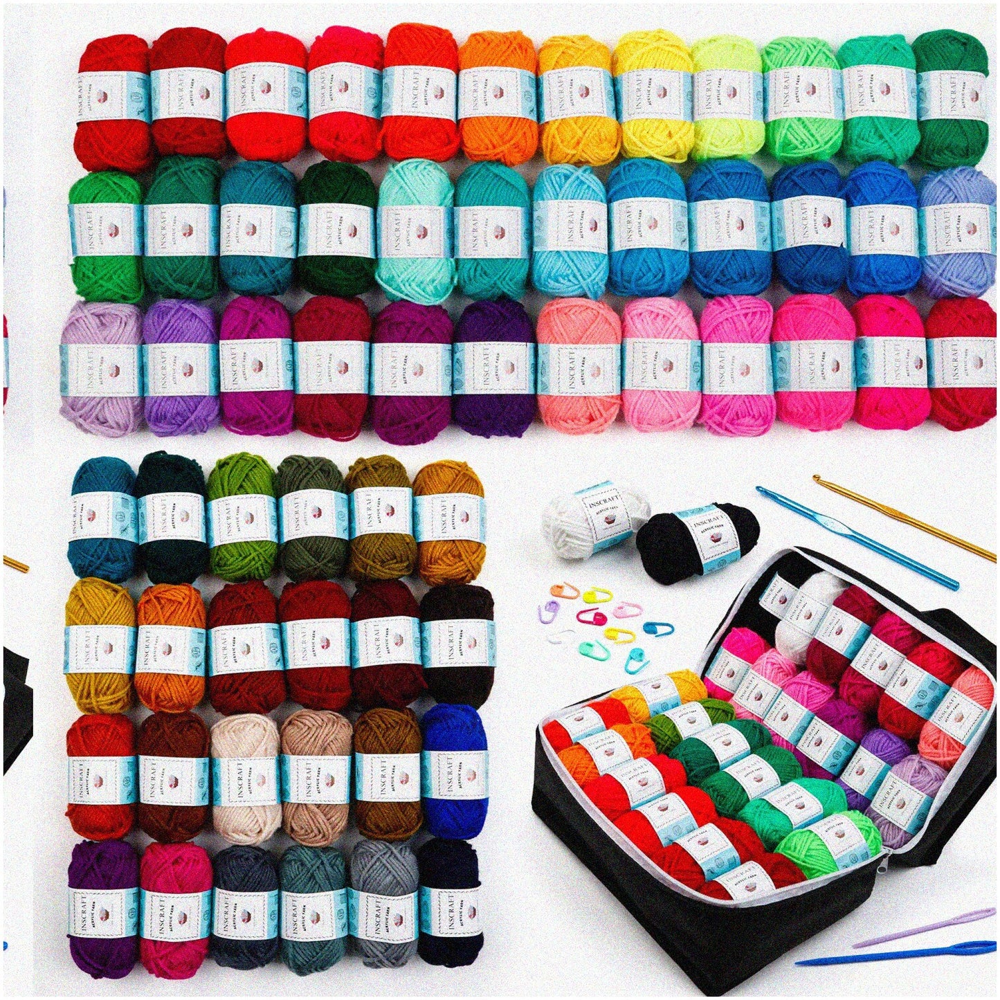 RainbowCraft 62-Piece Acrylic Yarn Kit with 2170 Yards