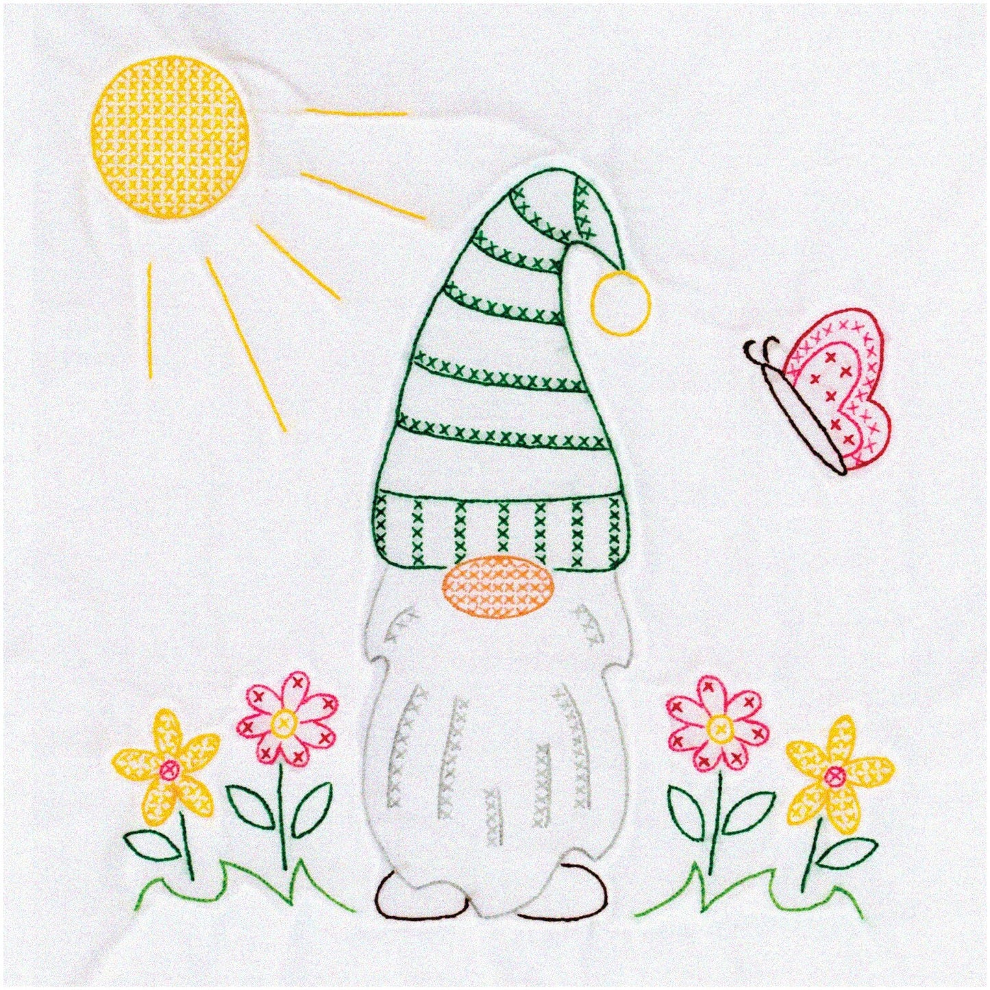 Gnome Haven Quilt Blocks White Fabric 18x18