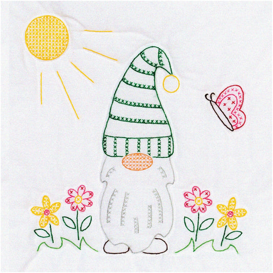 Gnome Haven Quilt Blocks White Fabric 18x18
