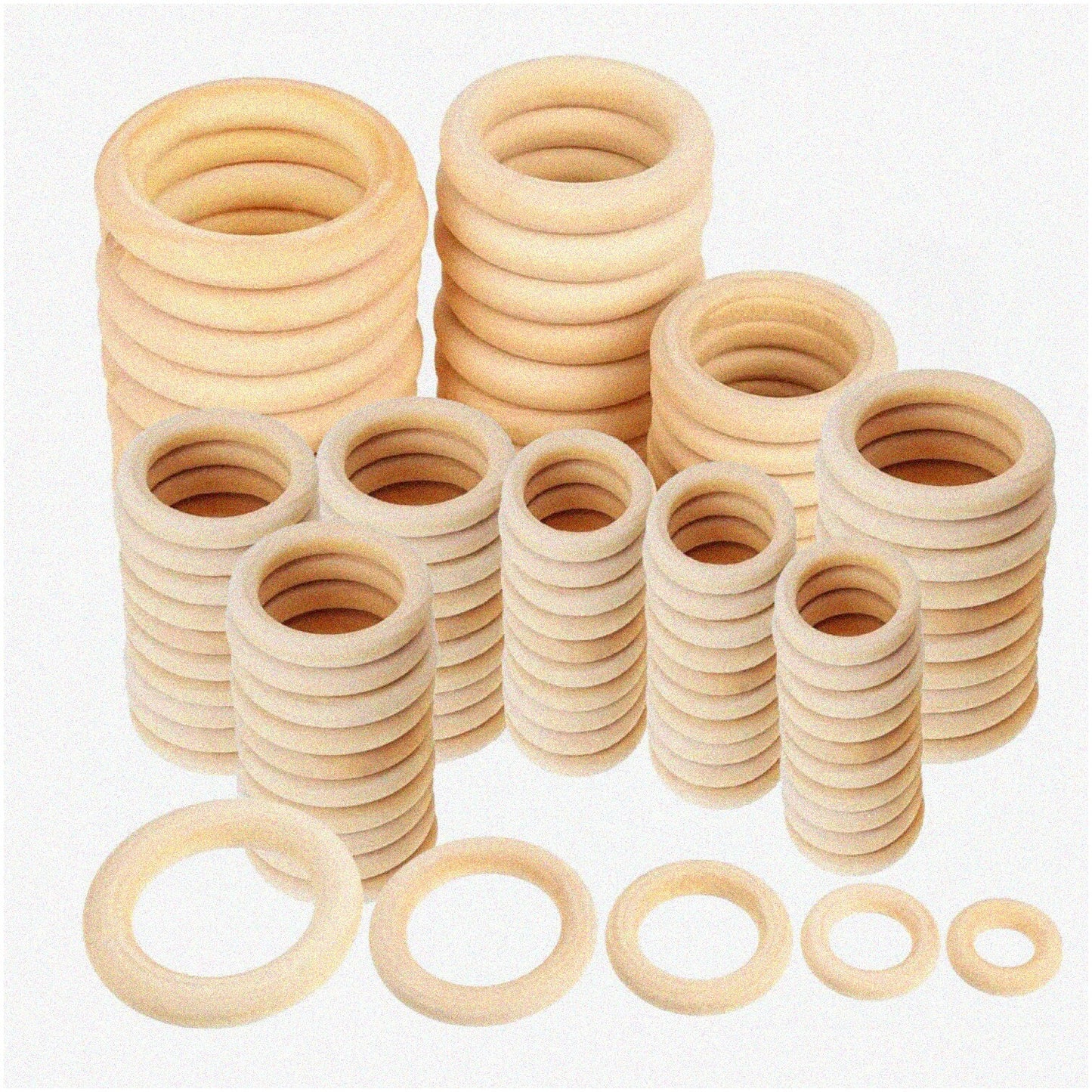 100 Natural Wood Rings Set for Jewelry Making