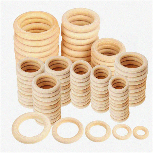 100 Natural Wood Rings Set for Jewelry Making