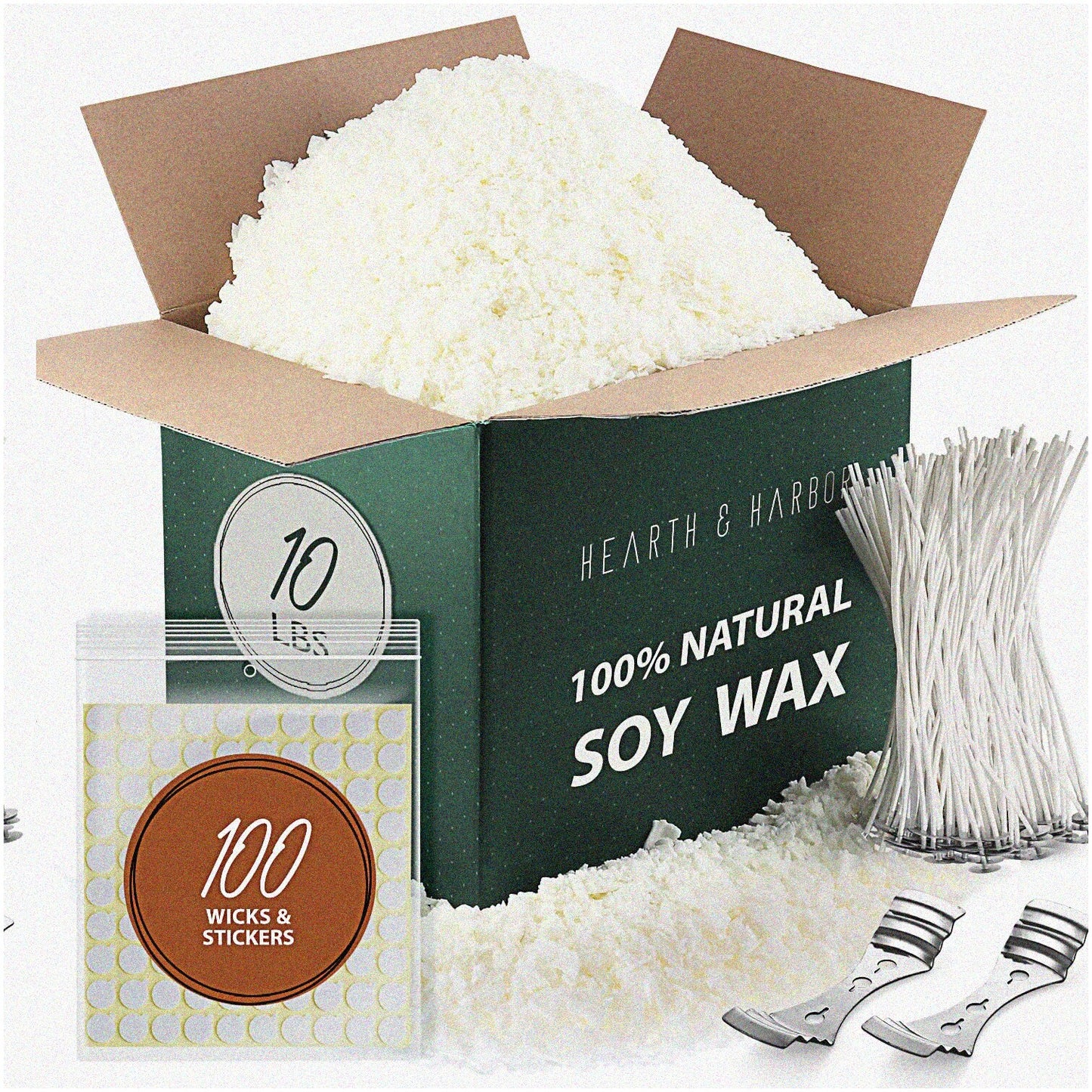 EcoGlow Soy Candle Making Kit 10lb Natural Wax, Wicks, Stickers