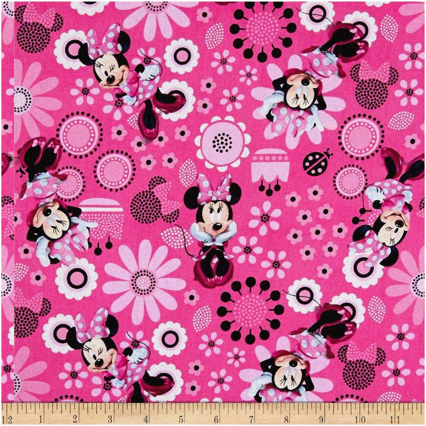 Pink Cotton Quilt Fabric with Minnie Mouse Allover Design