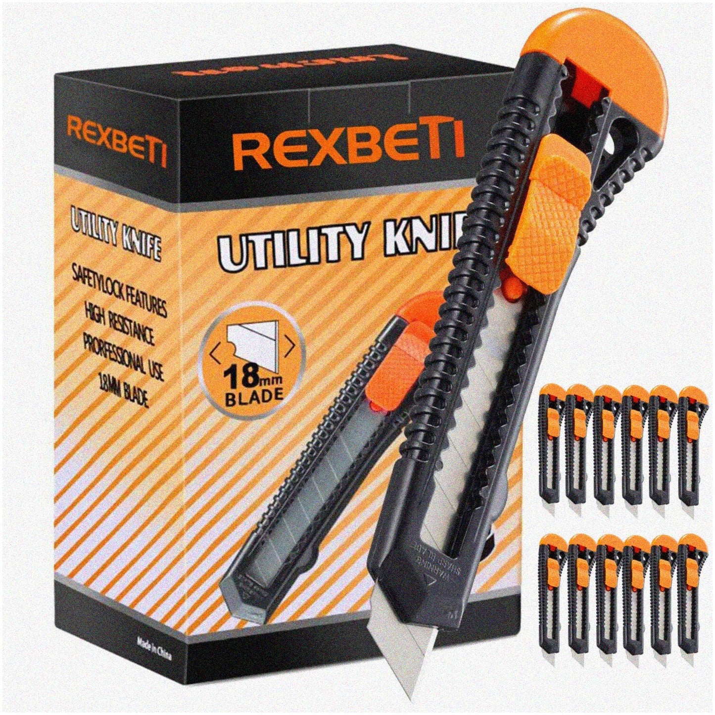 Utility Knife Set 12-Pack, Retractable, 18mm Wide Blade