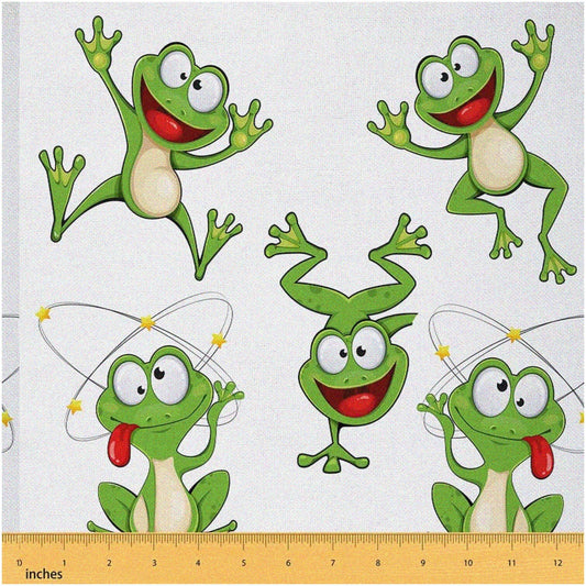 Froggy Paradise Fabric Waterproof Outdoor Upholstery 2 Yards Green White