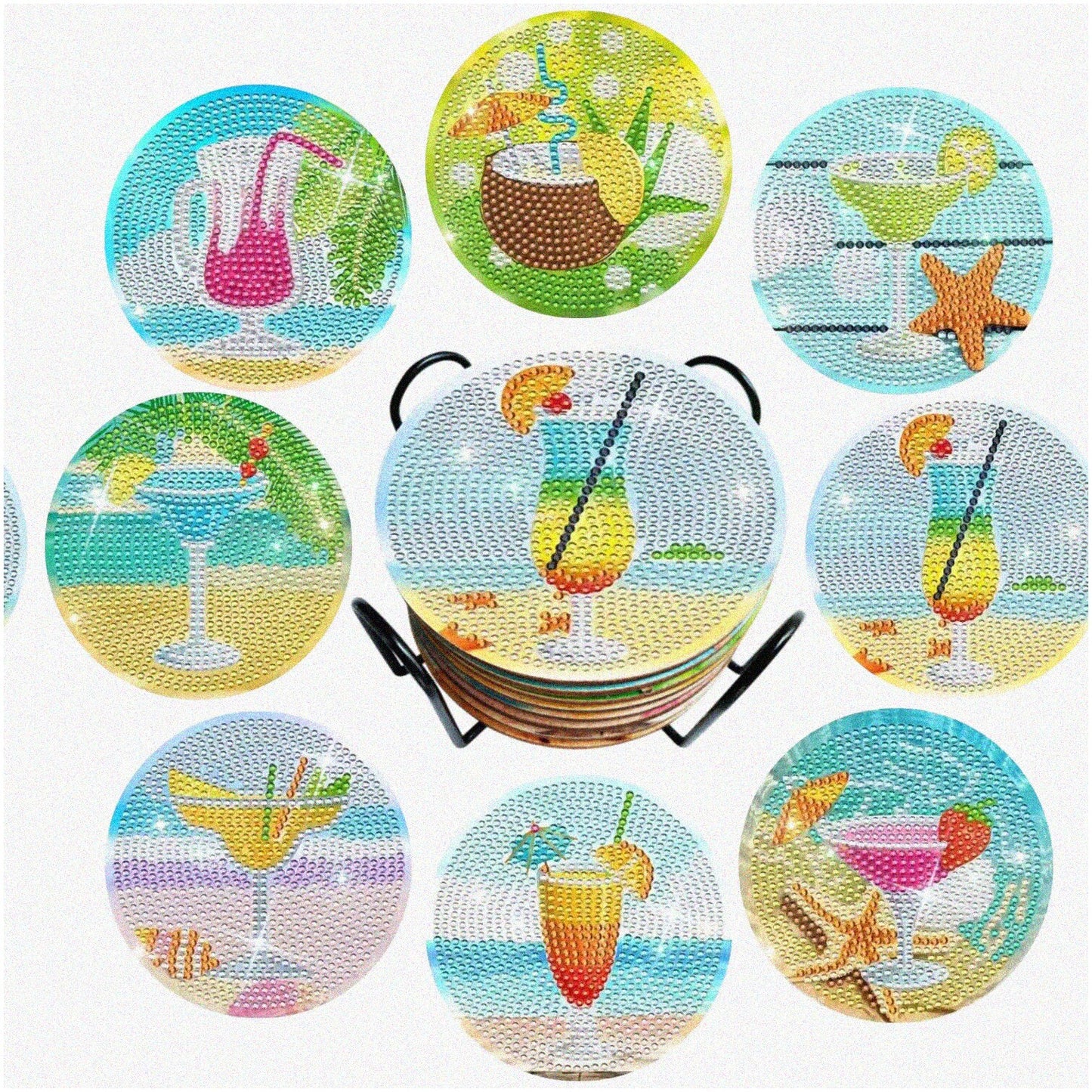 Diamond Dotz Summer Coaster Kit 8pc Set with Holder