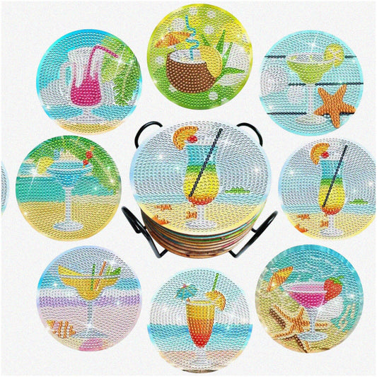 Diamond Dotz Summer Coaster Kit 8pc Set with Holder