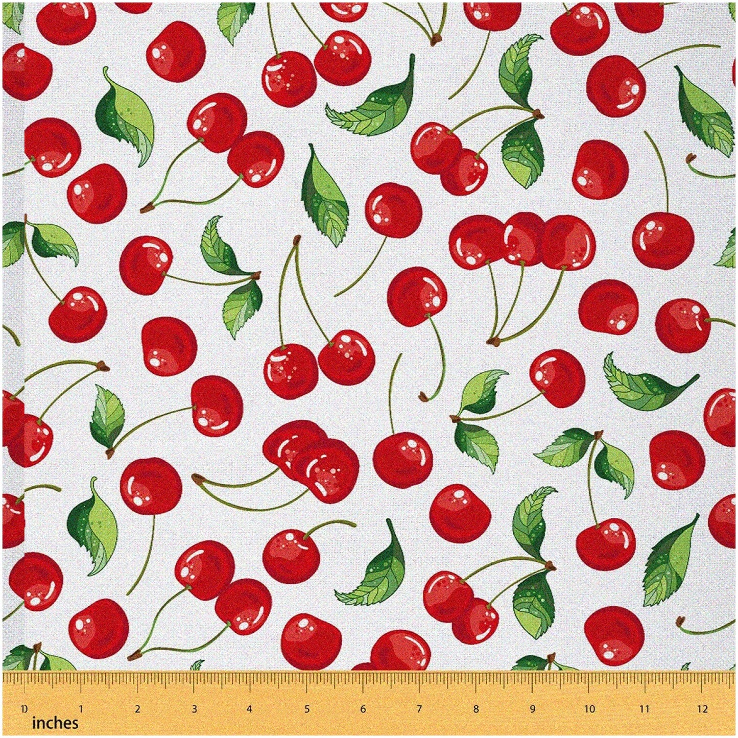 Cherry Berry Breeze Waterproof Fabric 1 Yard Red with Leaves